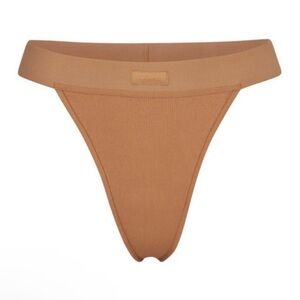 NWT SKIMS COTTON RIBBED THONG CAMEL 2X